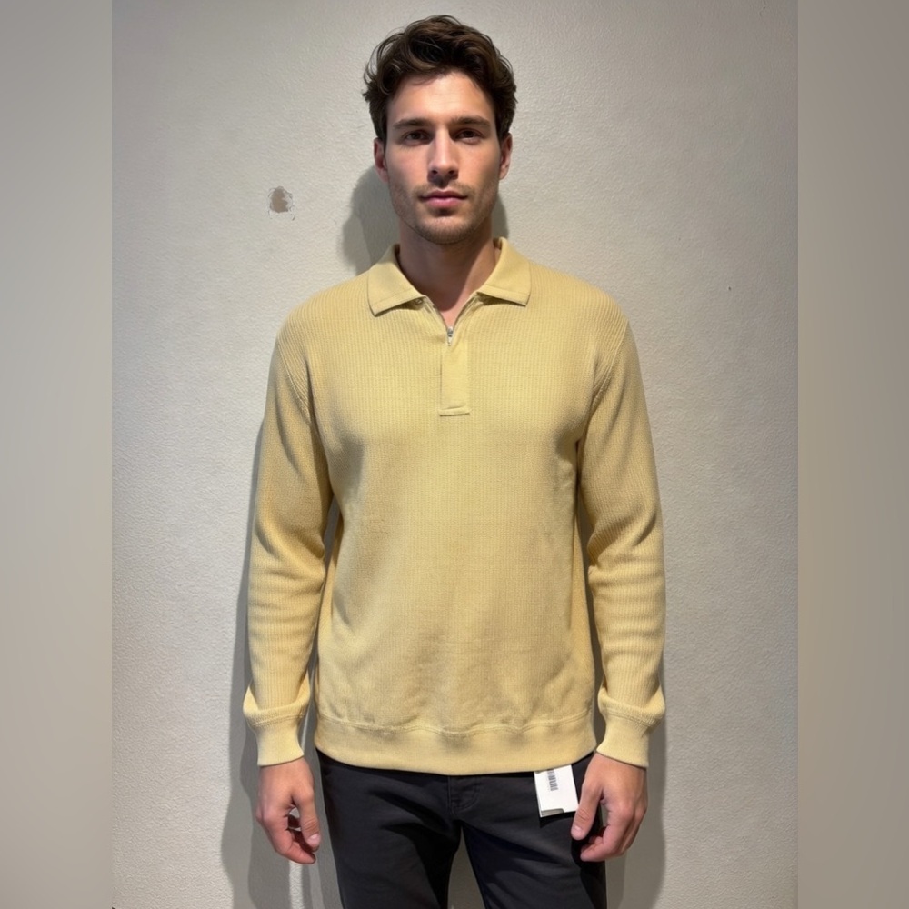 Ermenegildo Zegna Men’s Knit Polo Sweater Cotton Lightweight Sz M in Yellow